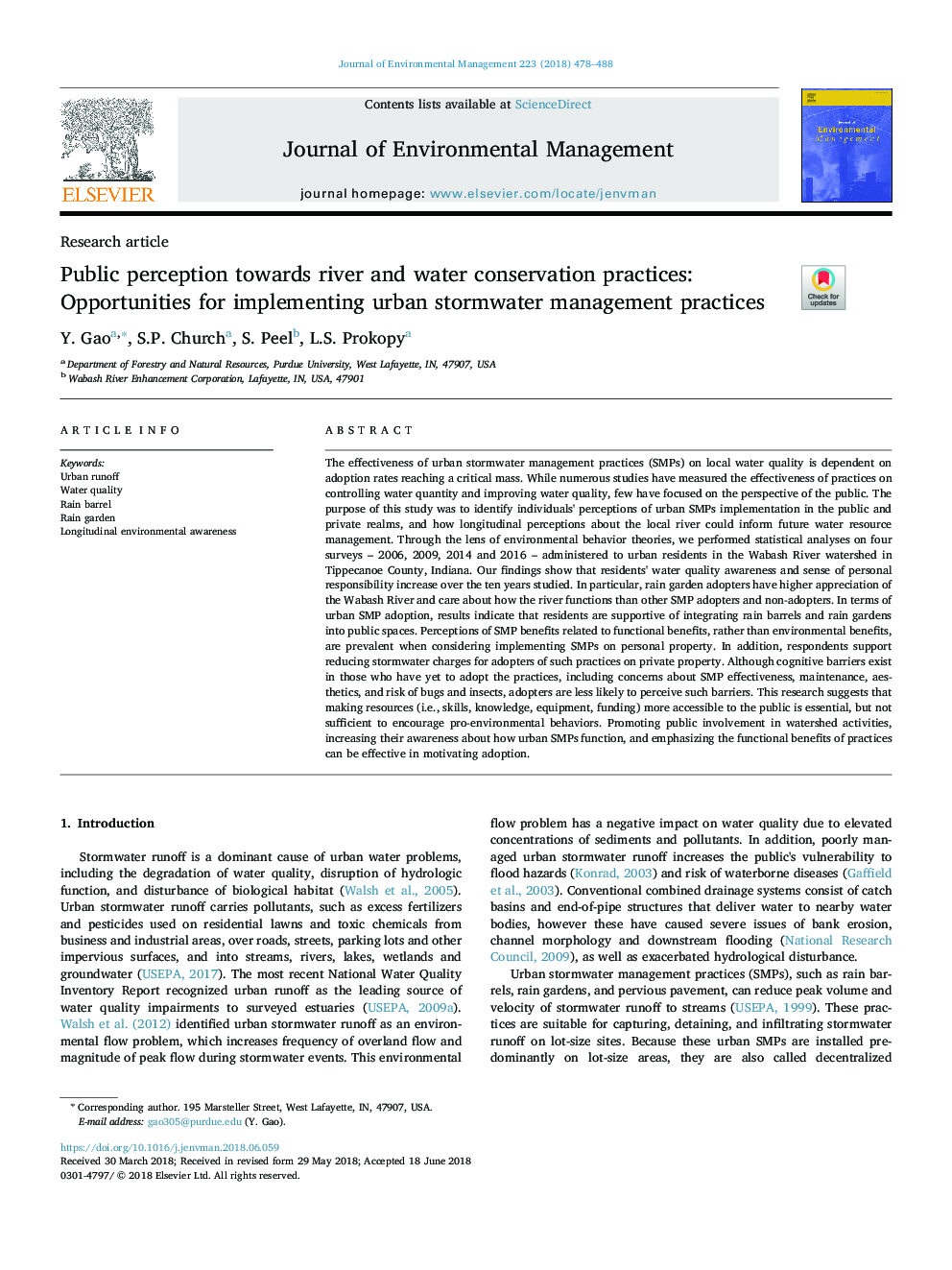 Public perception towards river and water conservation practices: Opportunities for implementing urban stormwater management practices