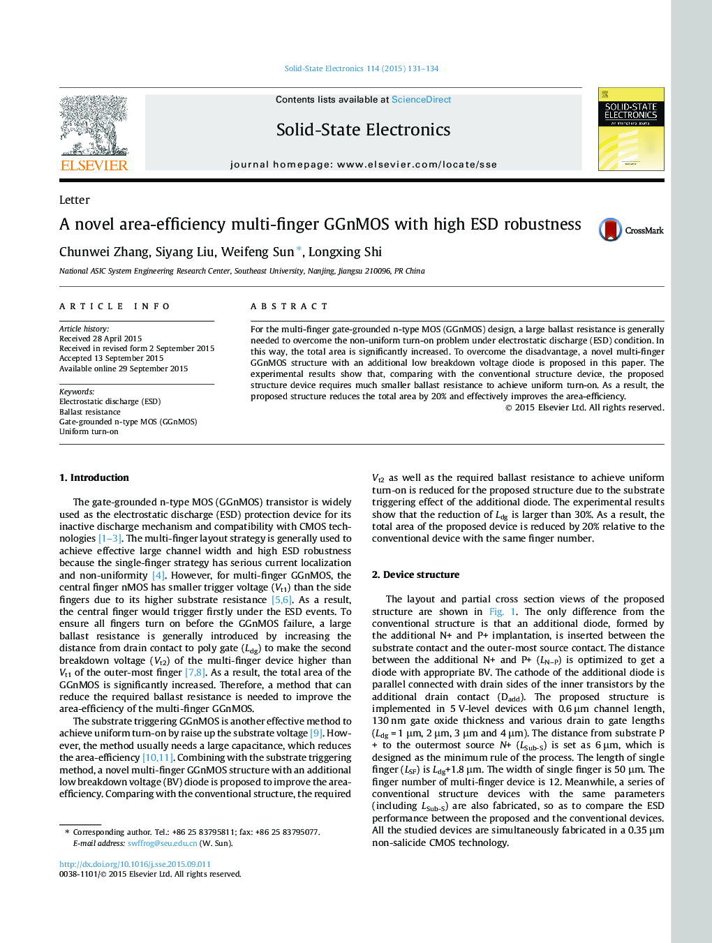 A novel area-efficiency multi-finger GGnMOS with high ESD robustness