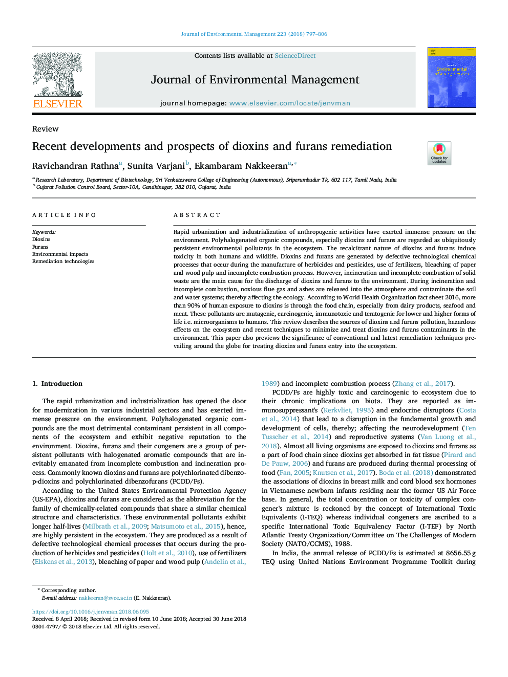 Recent developments and prospects of dioxins and furans remediation