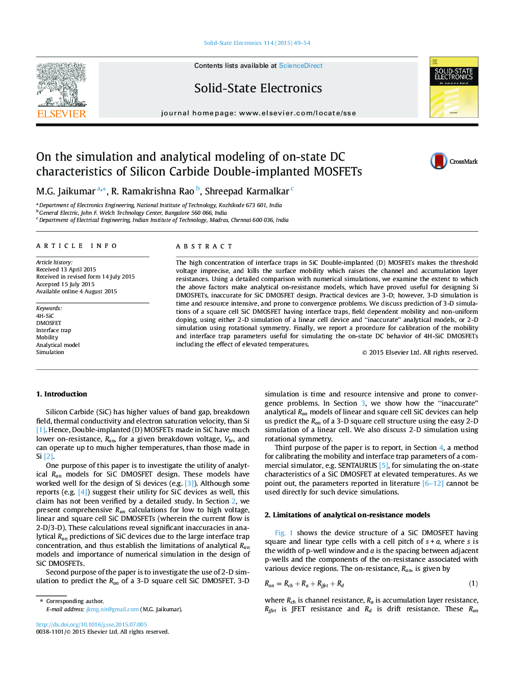 On the simulation and analytical modeling of on-state DC characteristics of Silicon Carbide Double-implanted MOSFETs