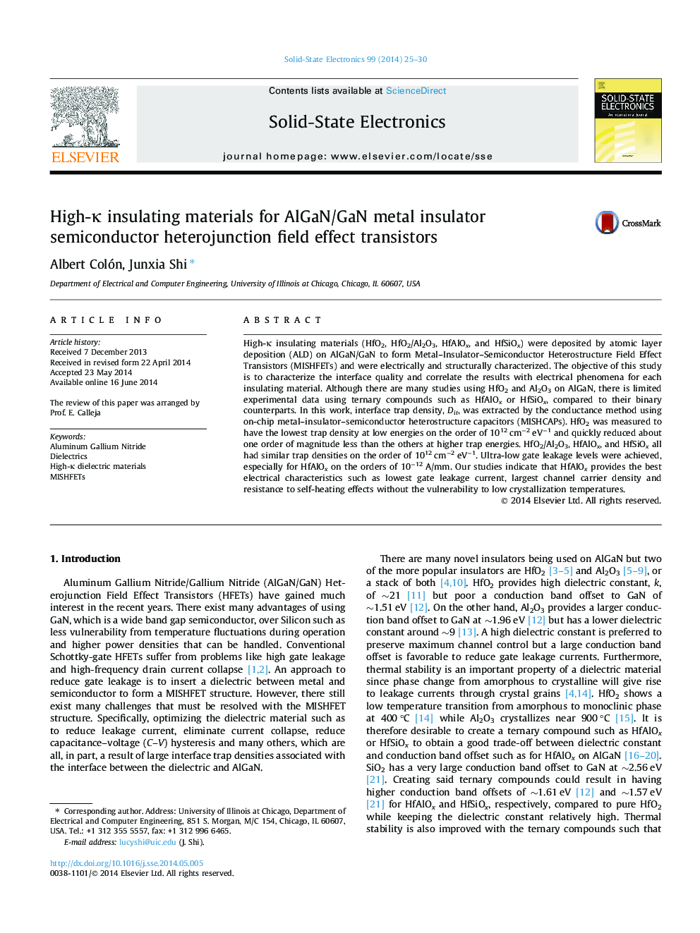 High-κ insulating materials for AlGaN/GaN metal insulator semiconductor heterojunction field effect transistors