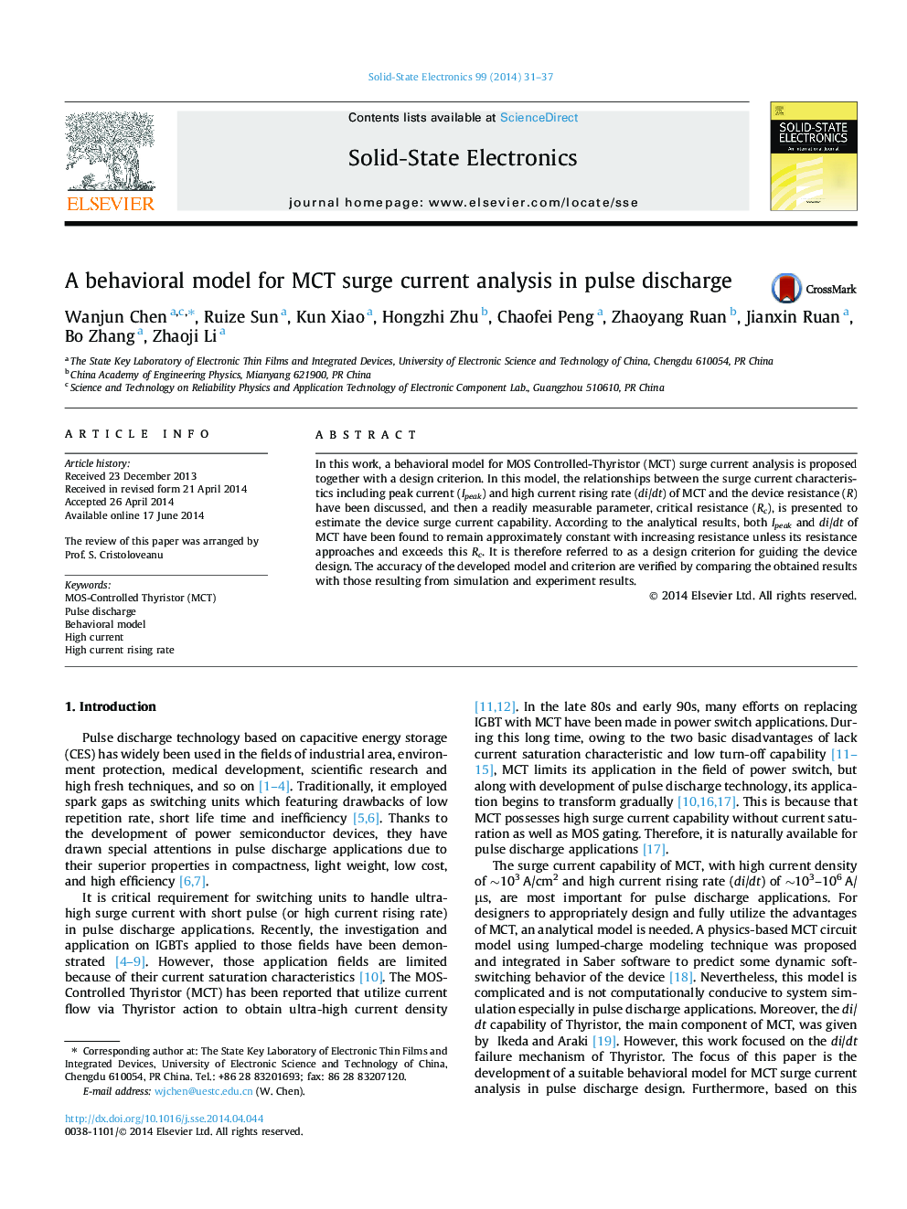 A behavioral model for MCT surge current analysis in pulse discharge