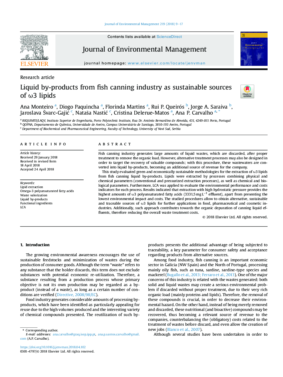 Liquid by-products from fish canning industry as sustainable sources of Ï3 lipids