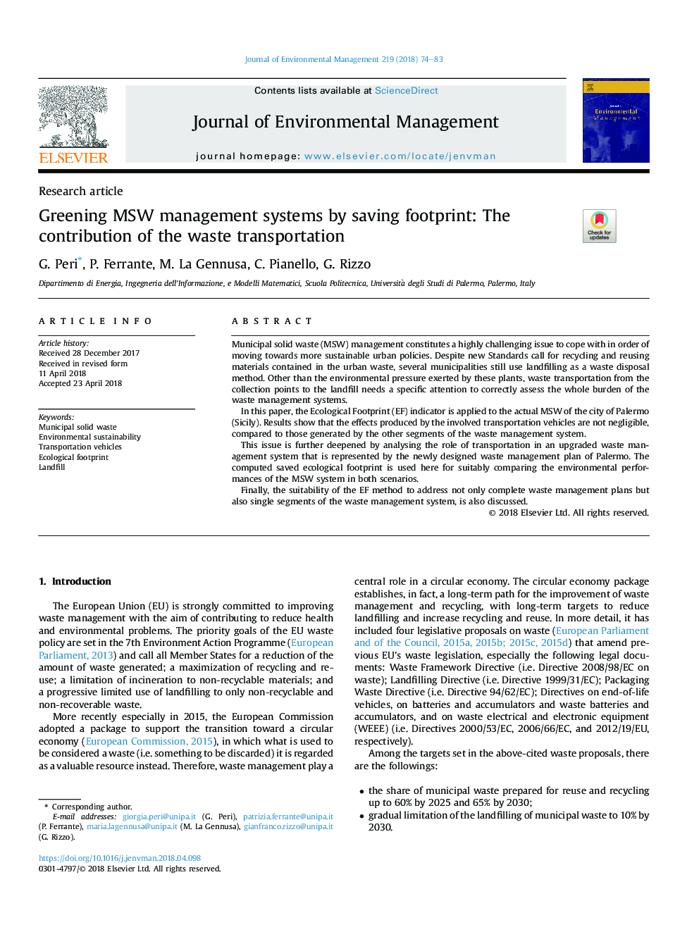 Greening MSW management systems by saving footprint: The contribution of the waste transportation