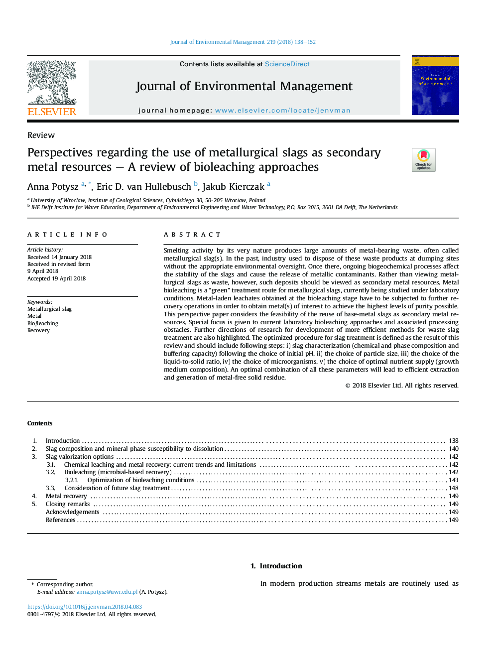 Perspectives regarding the use of metallurgical slags as secondary metal resources - A review of bioleaching approaches