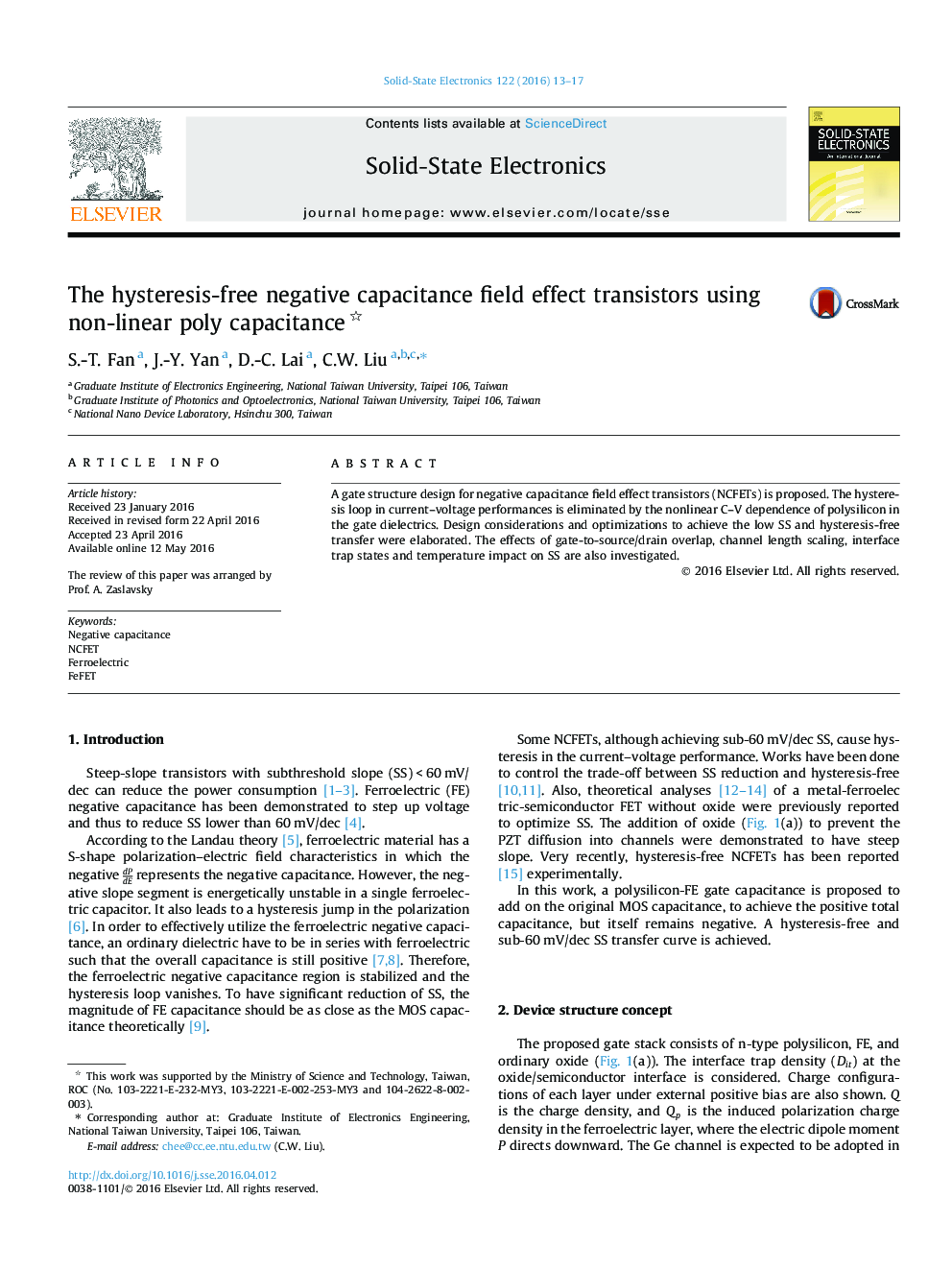 The hysteresis-free negative capacitance field effect transistors using non-linear poly capacitance 