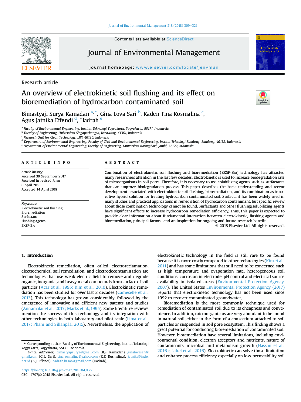 An overview of electrokinetic soil flushing and its effect on bioremediation of hydrocarbon contaminated soil