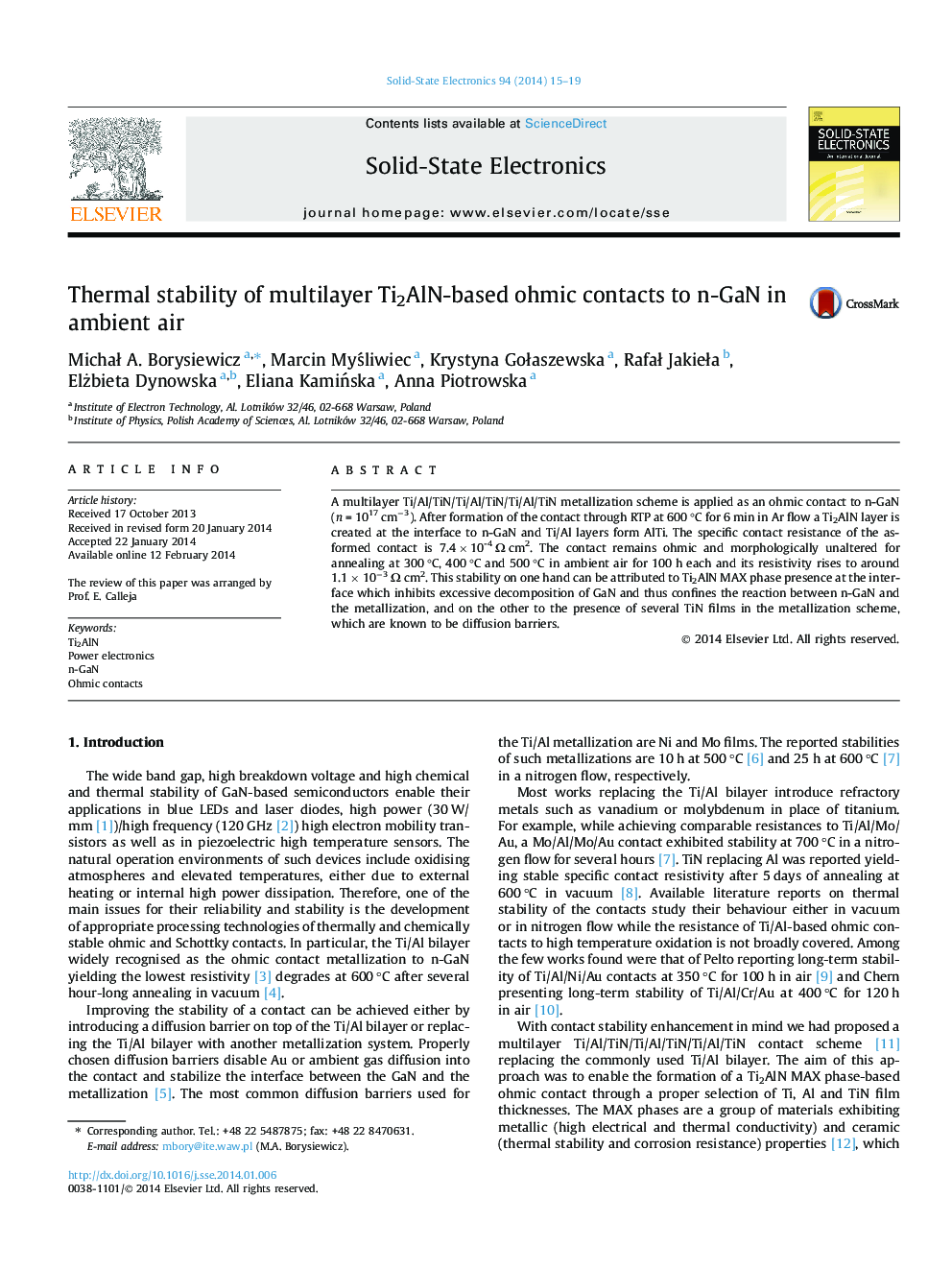 Thermal stability of multilayer Ti2AlN-based ohmic contacts to n-GaN in ambient air