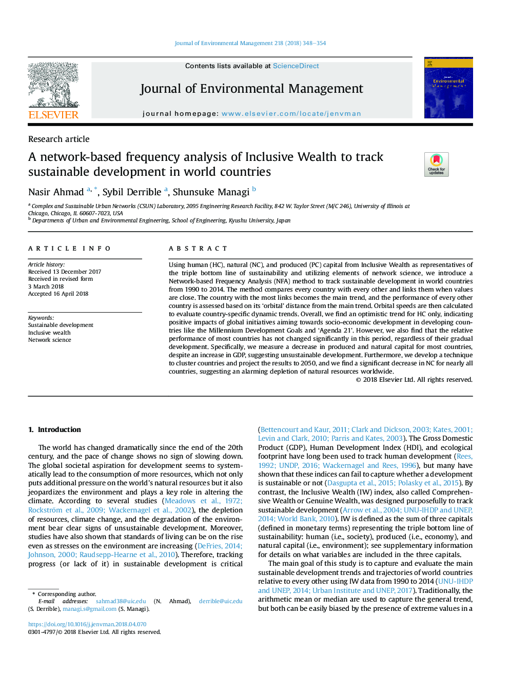 A network-based frequency analysis of Inclusive Wealth to track sustainable development in world countries