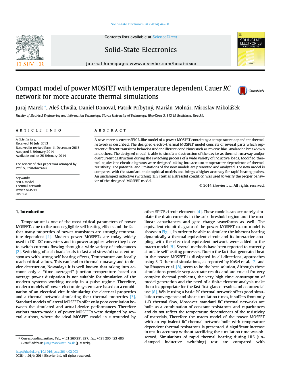 Compact model of power MOSFET with temperature dependent Cauer RC network for more accurate thermal simulations