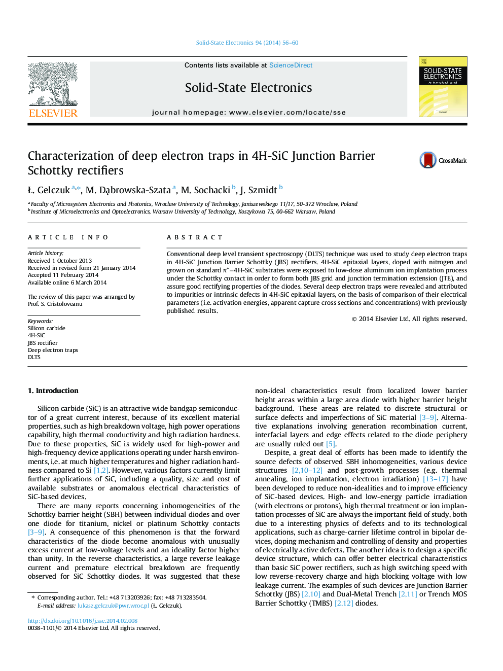 Characterization of deep electron traps in 4H-SiC Junction Barrier Schottky rectifiers