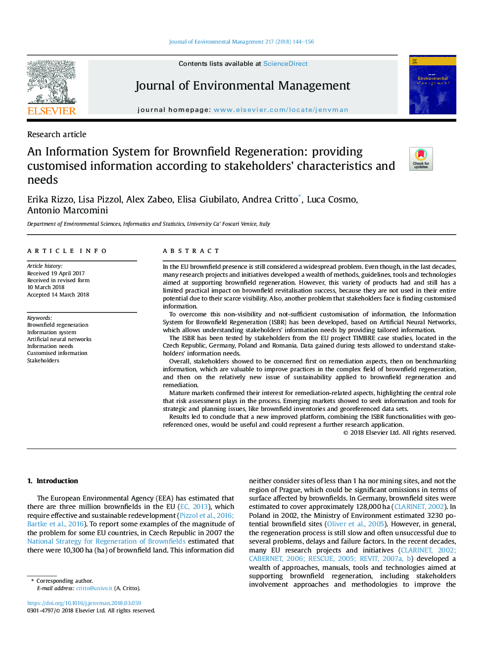 An Information System for Brownfield Regeneration: providing customised information according to stakeholders' characteristics and needs