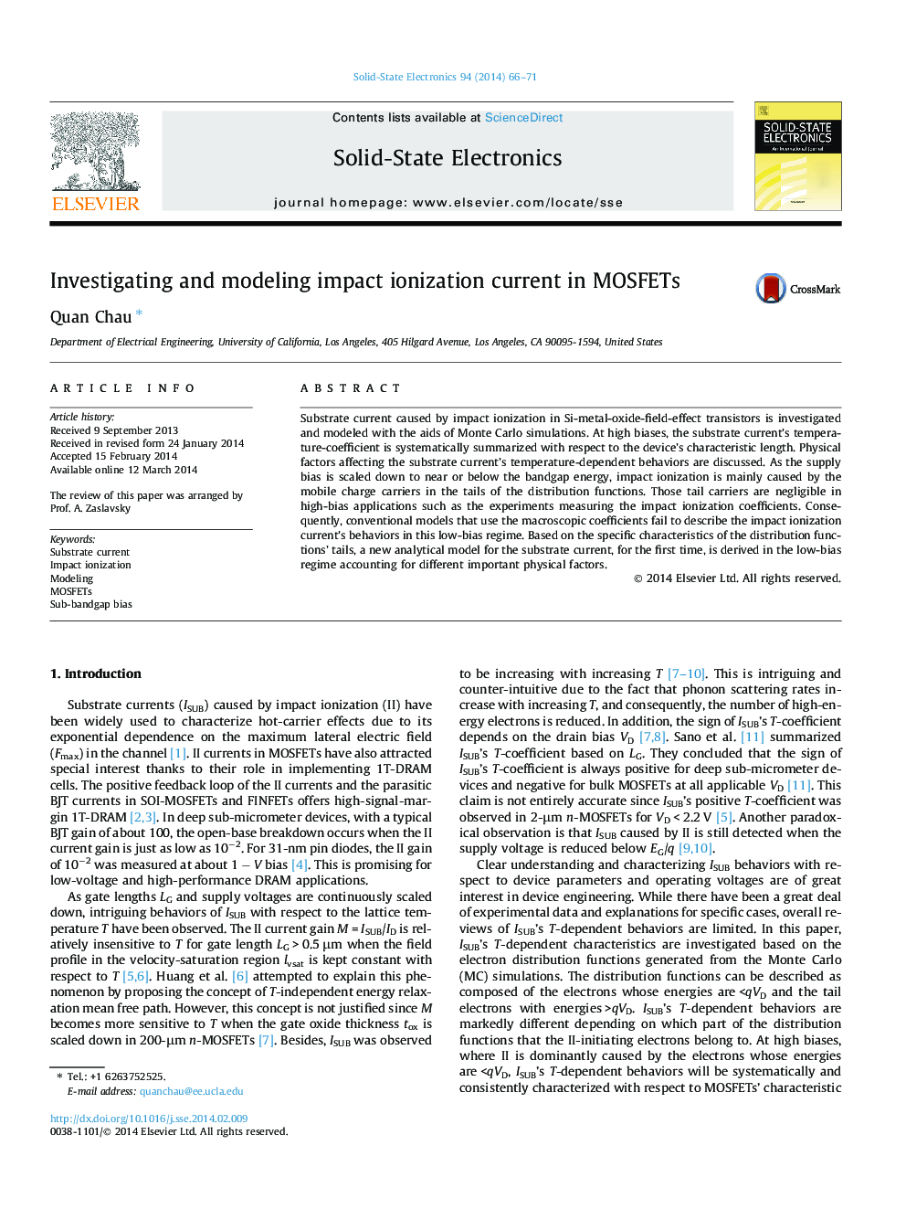 Investigating and modeling impact ionization current in MOSFETs