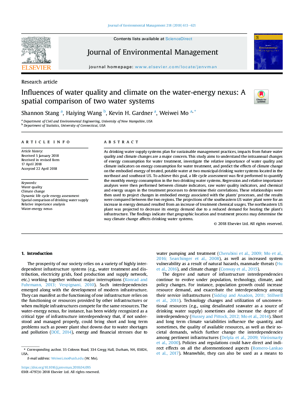 Influences of water quality and climate on the water-energy nexus: A spatial comparison of two water systems