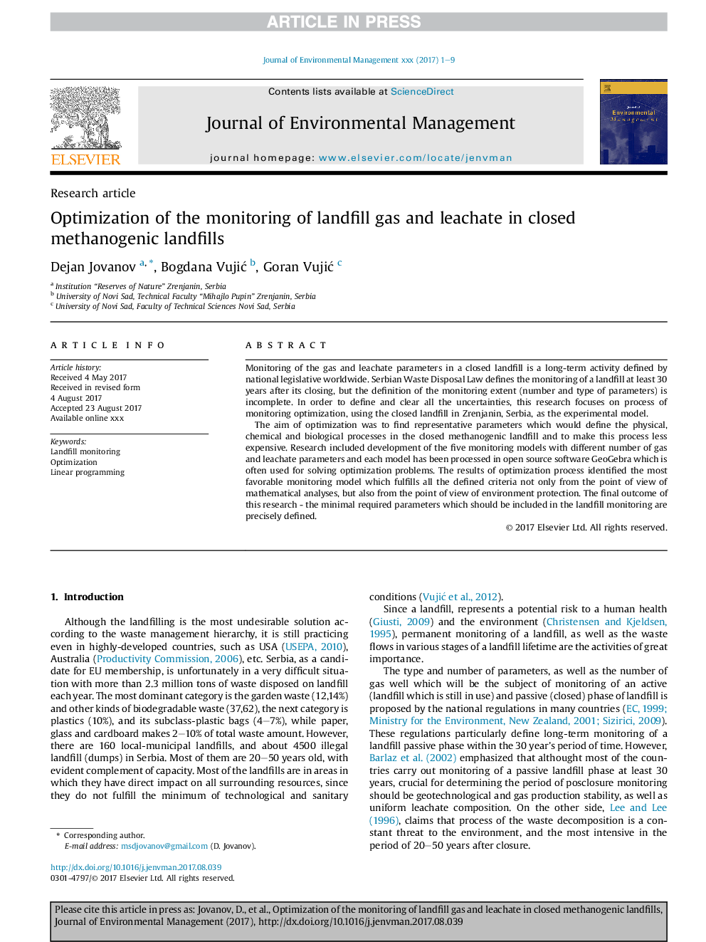 Optimization of the monitoring of landfill gas and leachate in closed methanogenic landfills