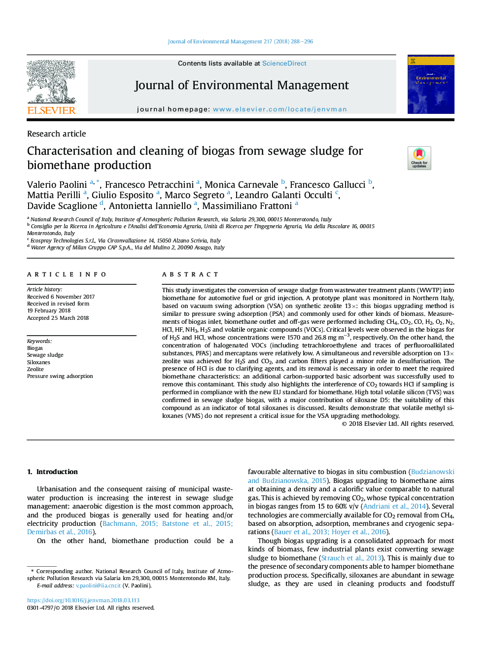 Characterisation and cleaning of biogas from sewage sludge for biomethane production