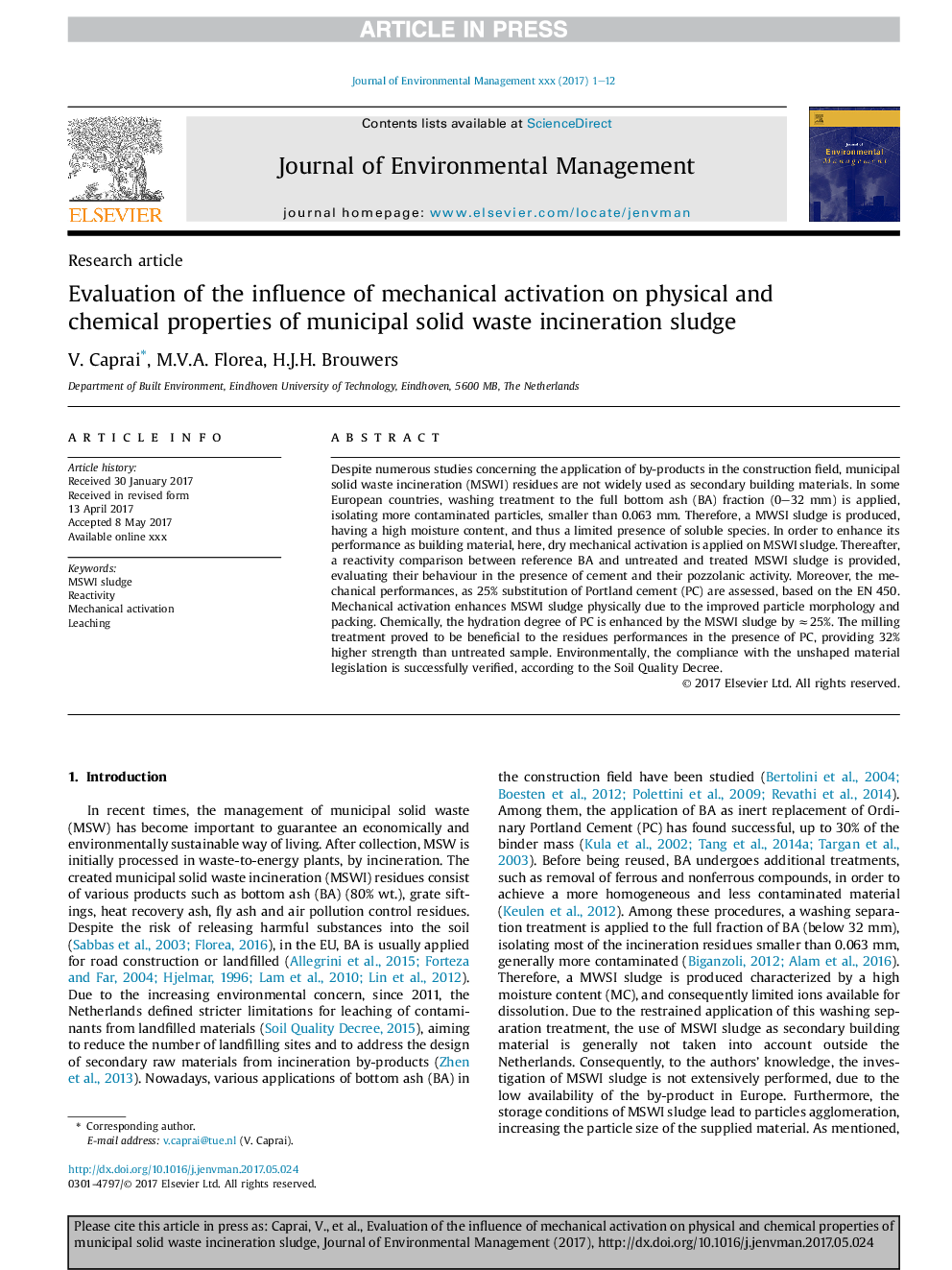 Evaluation of the influence of mechanical activation on physical and chemical properties of municipal solid waste incineration sludge