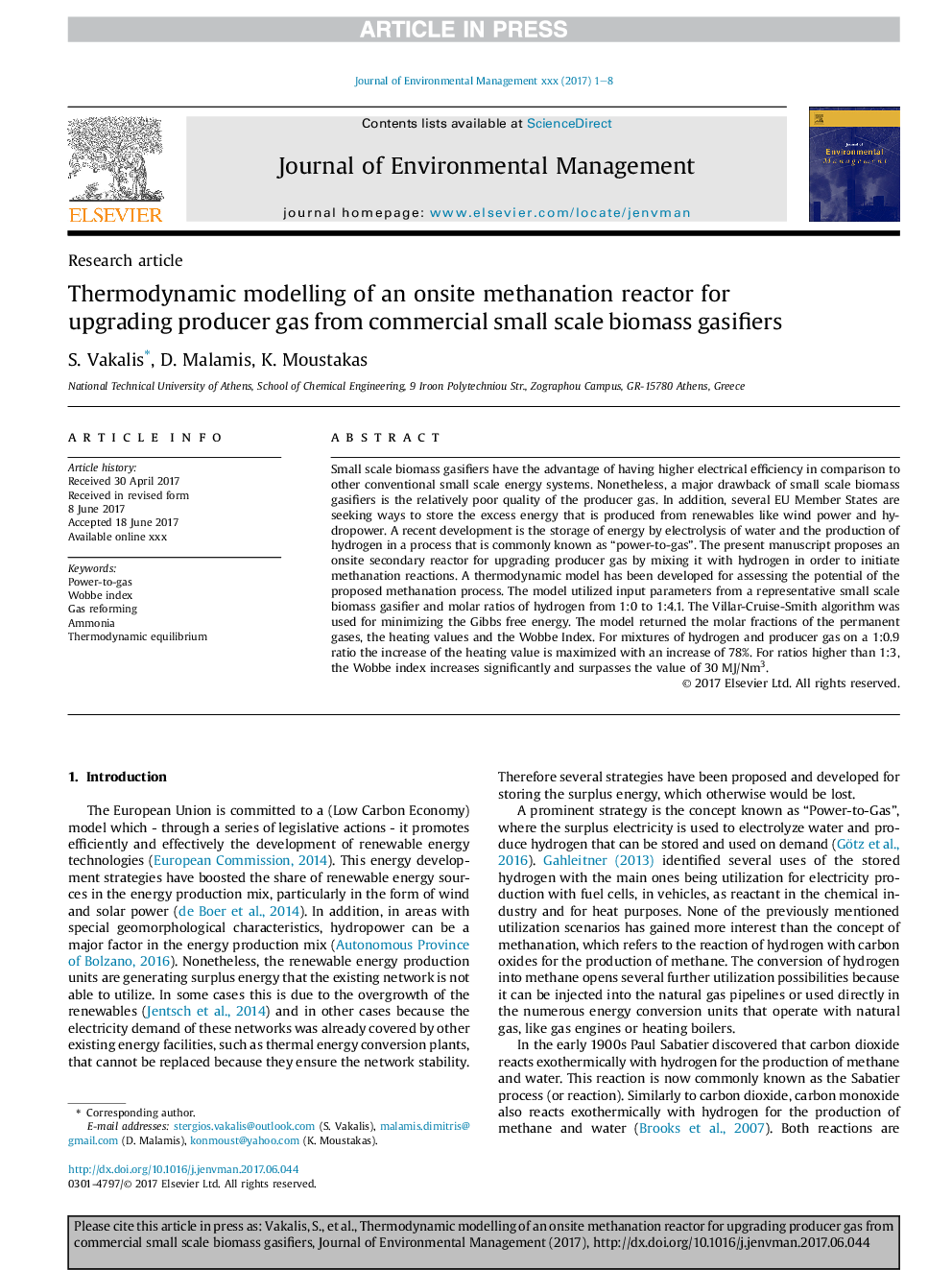 Thermodynamic modelling of an onsite methanation reactor for upgrading producer gas from commercial small scale biomass gasifiers