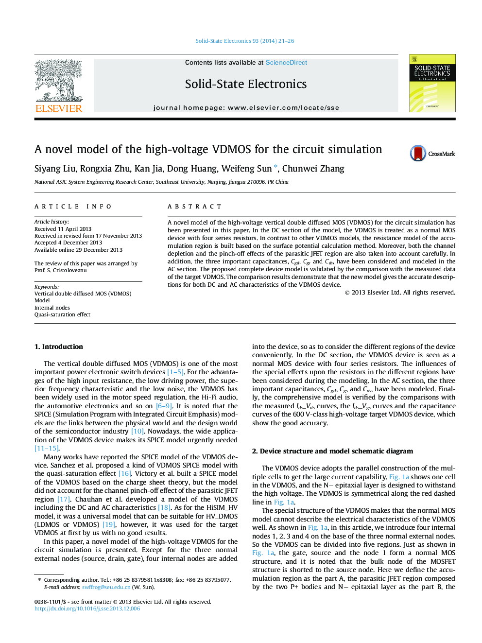 A novel model of the high-voltage VDMOS for the circuit simulation