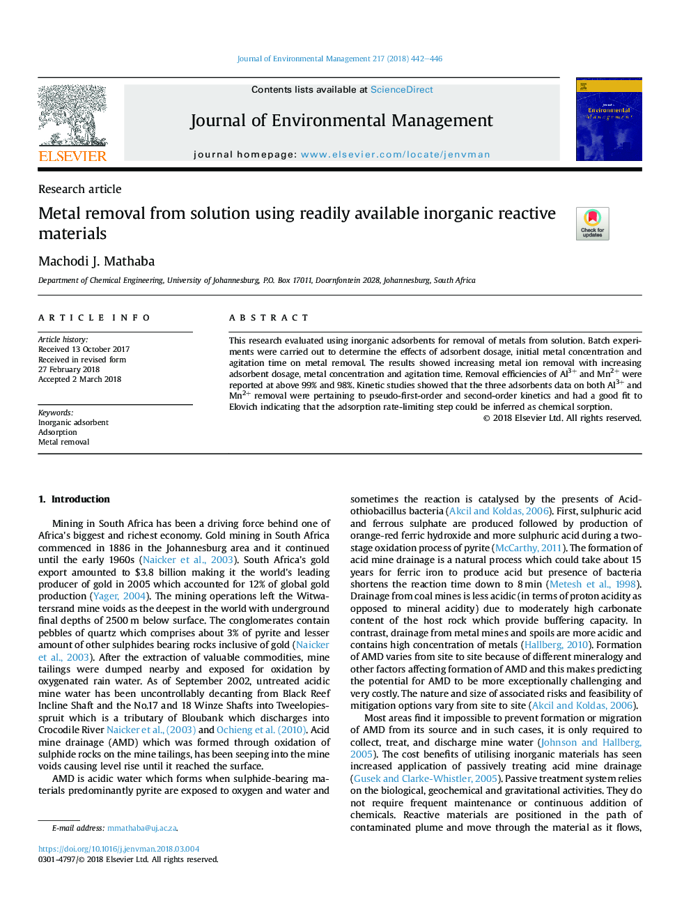 Metal removal from solution using readily available inorganic reactive materials