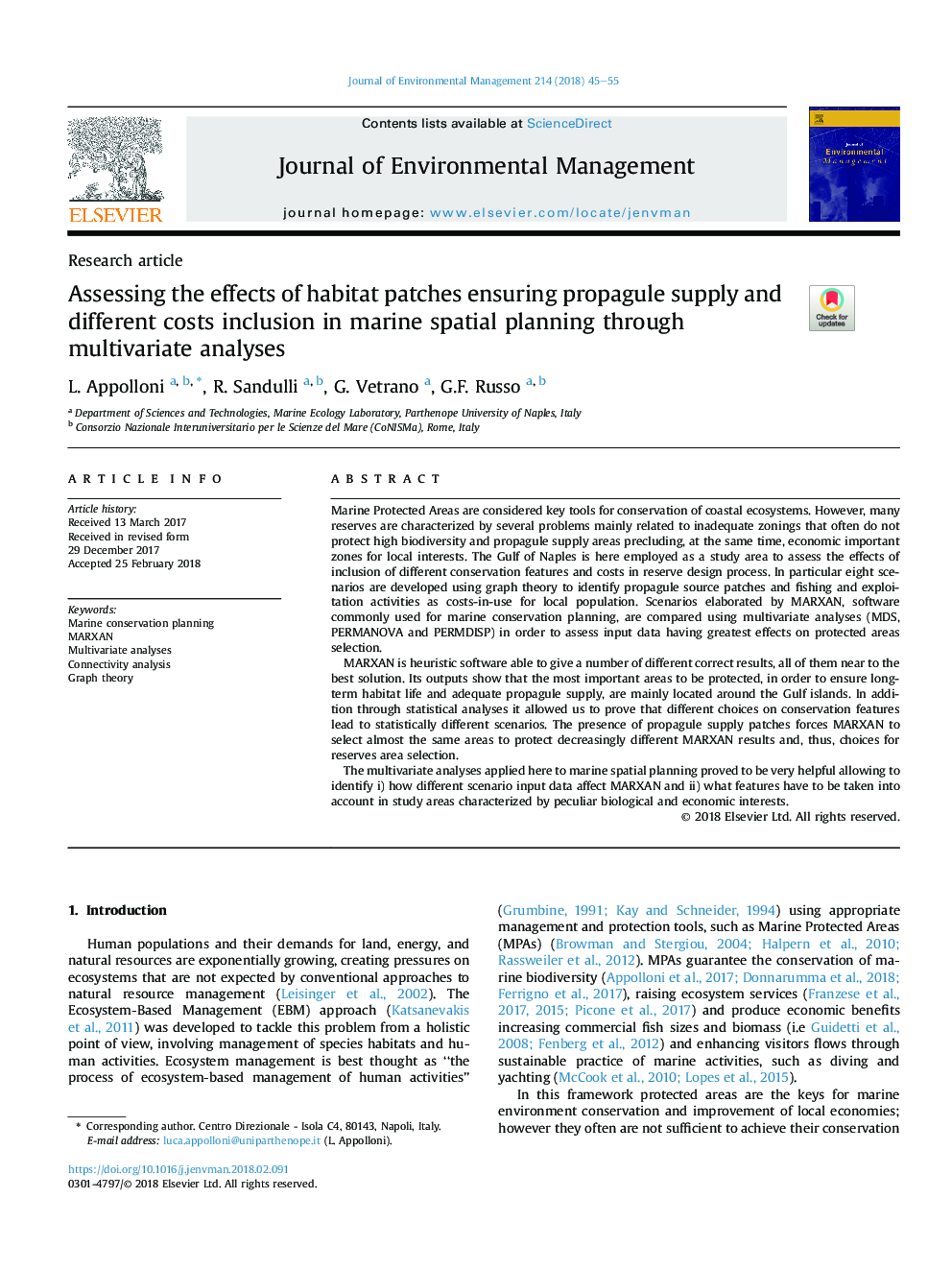 Assessing the effects of habitat patches ensuring propagule supply and different costs inclusion in marine spatial planning through multivariate analyses