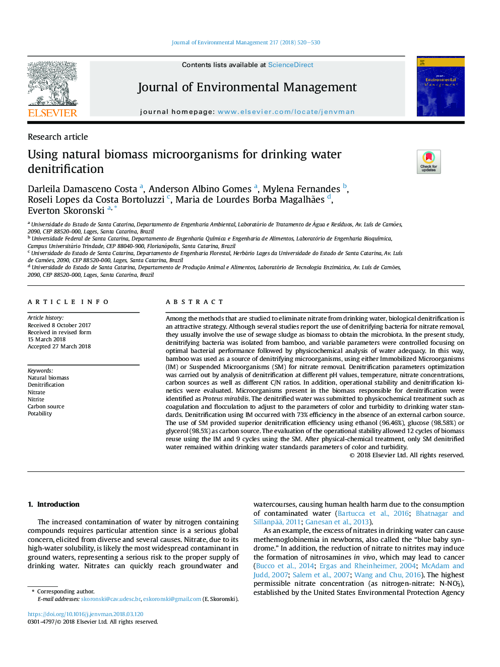 Using natural biomass microorganisms for drinking water denitrification