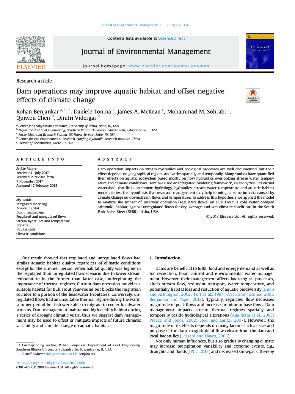 Dam operations may improve aquatic habitat and offset negative effects of climate change