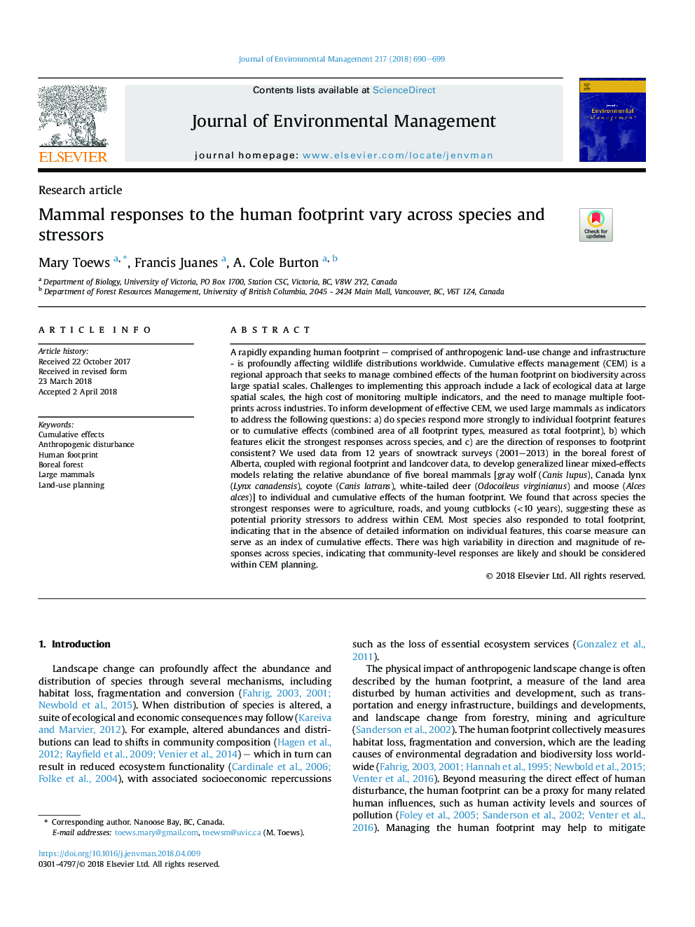 Mammal responses to the human footprint vary across species and stressors