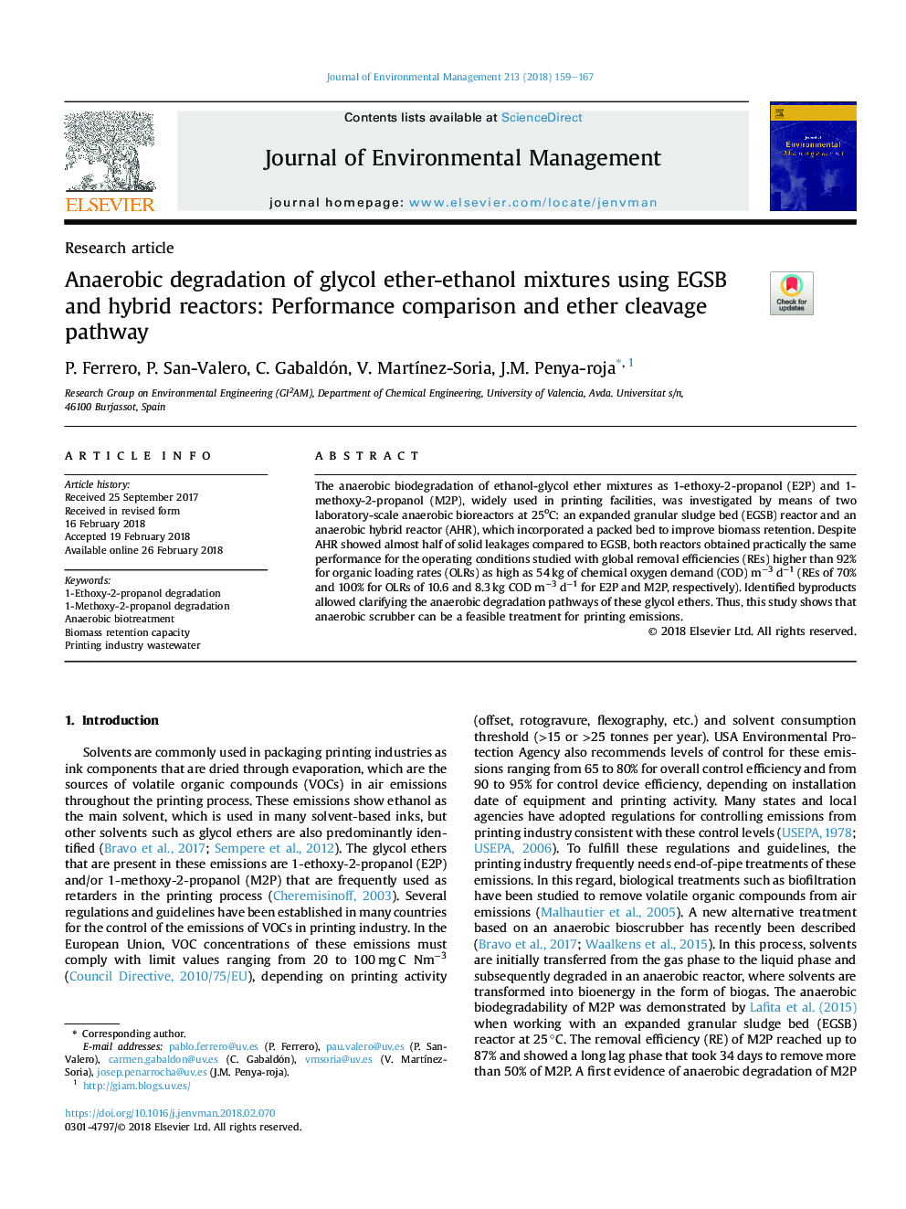 Anaerobic degradation of glycol ether-ethanol mixtures using EGSB and hybrid reactors: Performance comparison and ether cleavage pathway