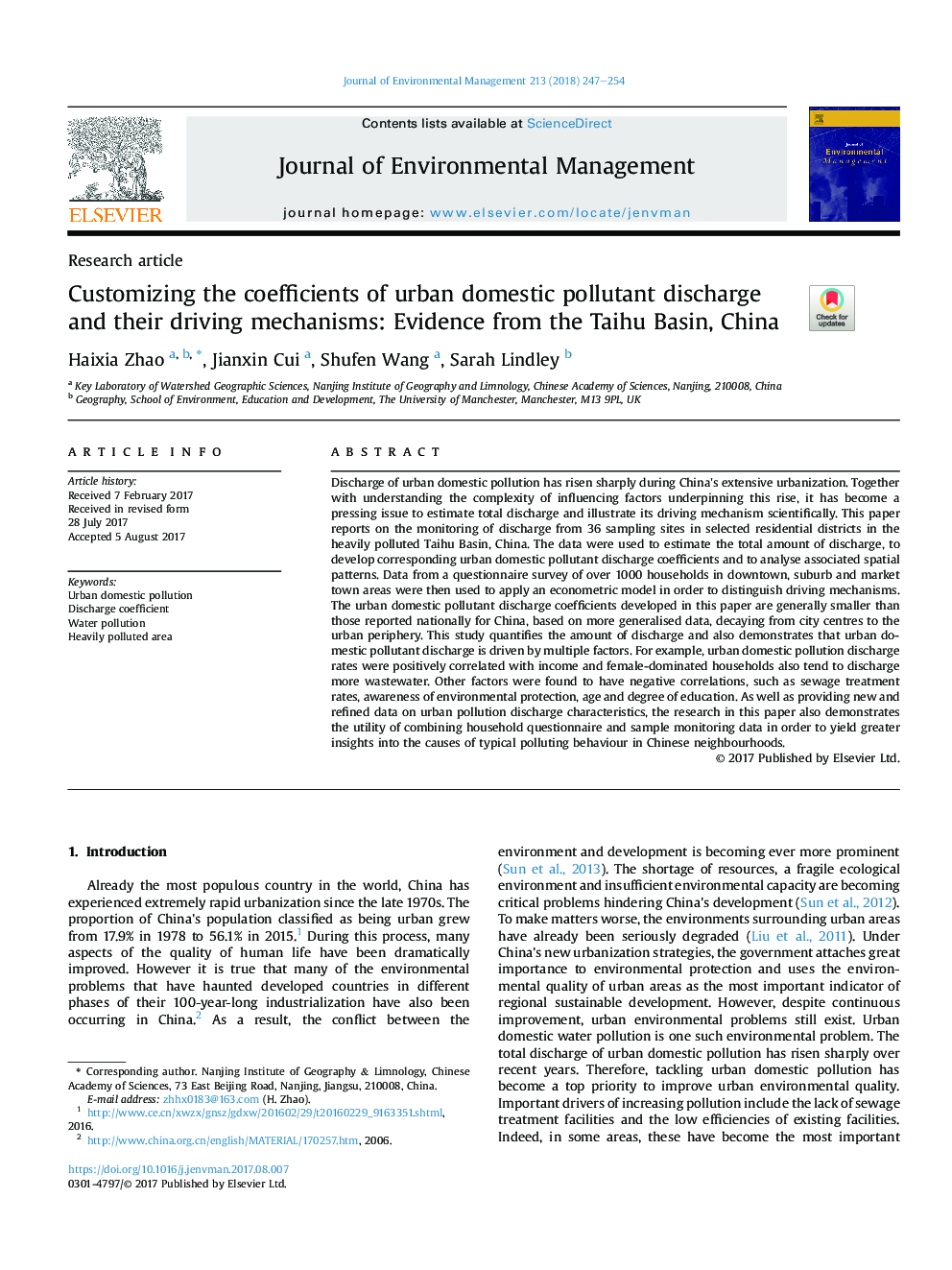 Customizing the coefficients of urban domestic pollutant discharge and their driving mechanisms: Evidence from the Taihu Basin, China