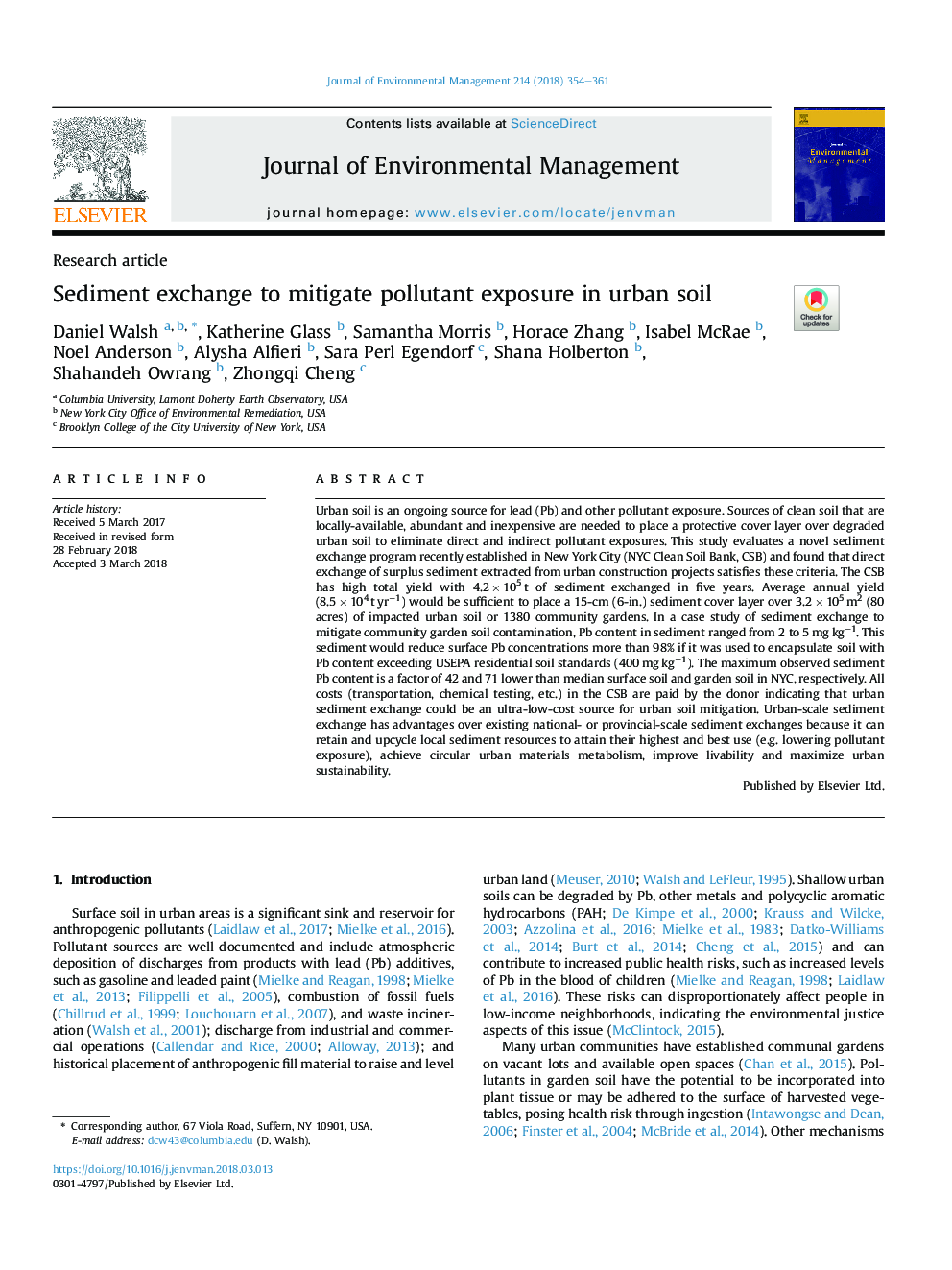 Sediment exchange to mitigate pollutant exposure in urban soil