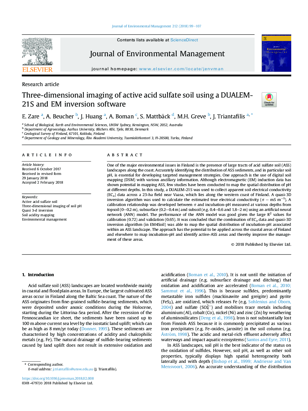 Three-dimensional imaging of active acid sulfate soil using a DUALEM-21S and EM inversion software
