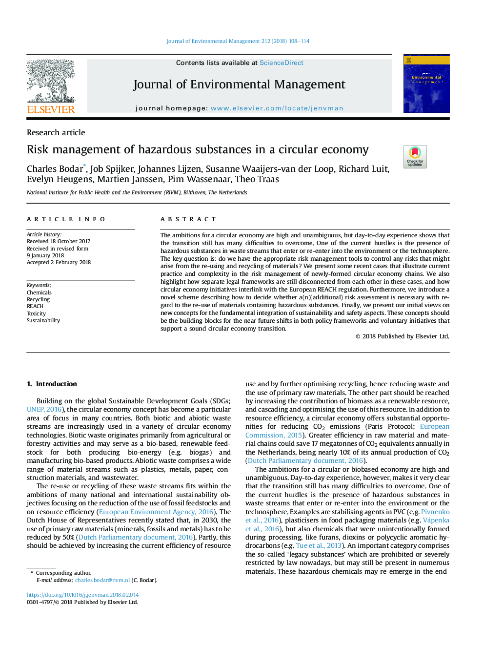 Risk management of hazardous substances in a circular economy