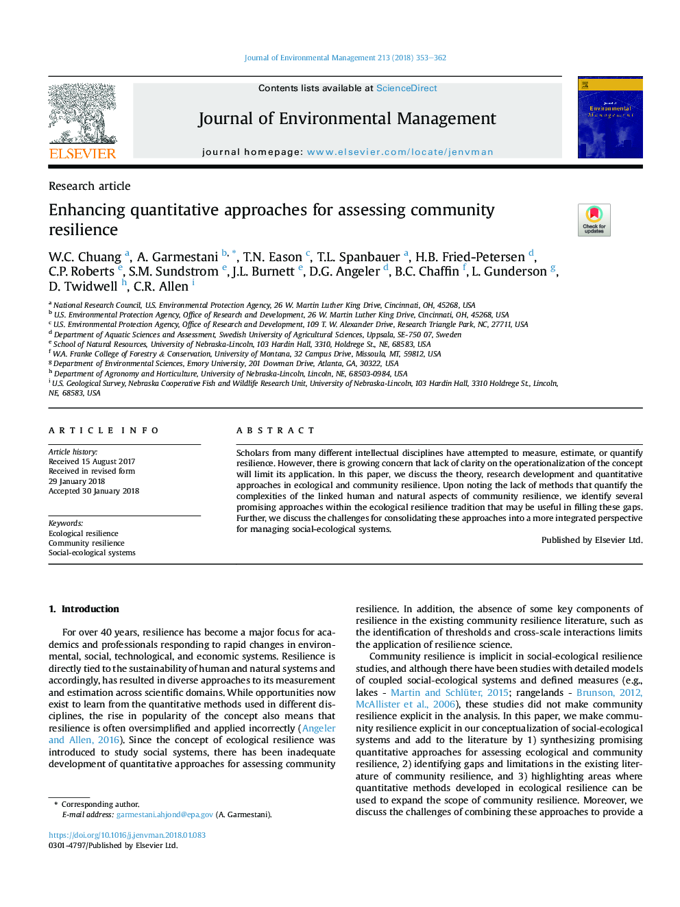 Enhancing quantitative approaches for assessing community resilience