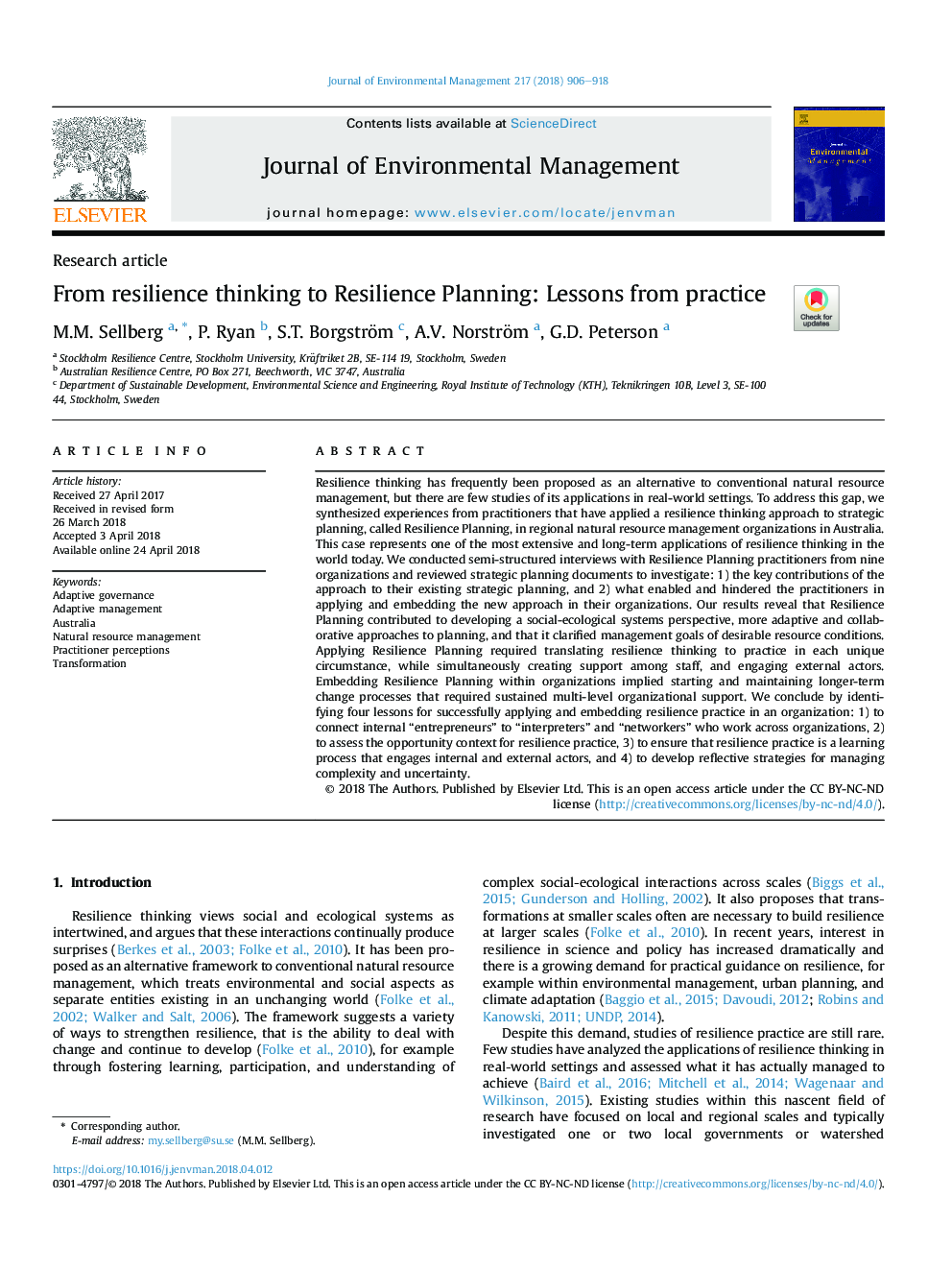 From resilience thinking to Resilience Planning: Lessons from practice