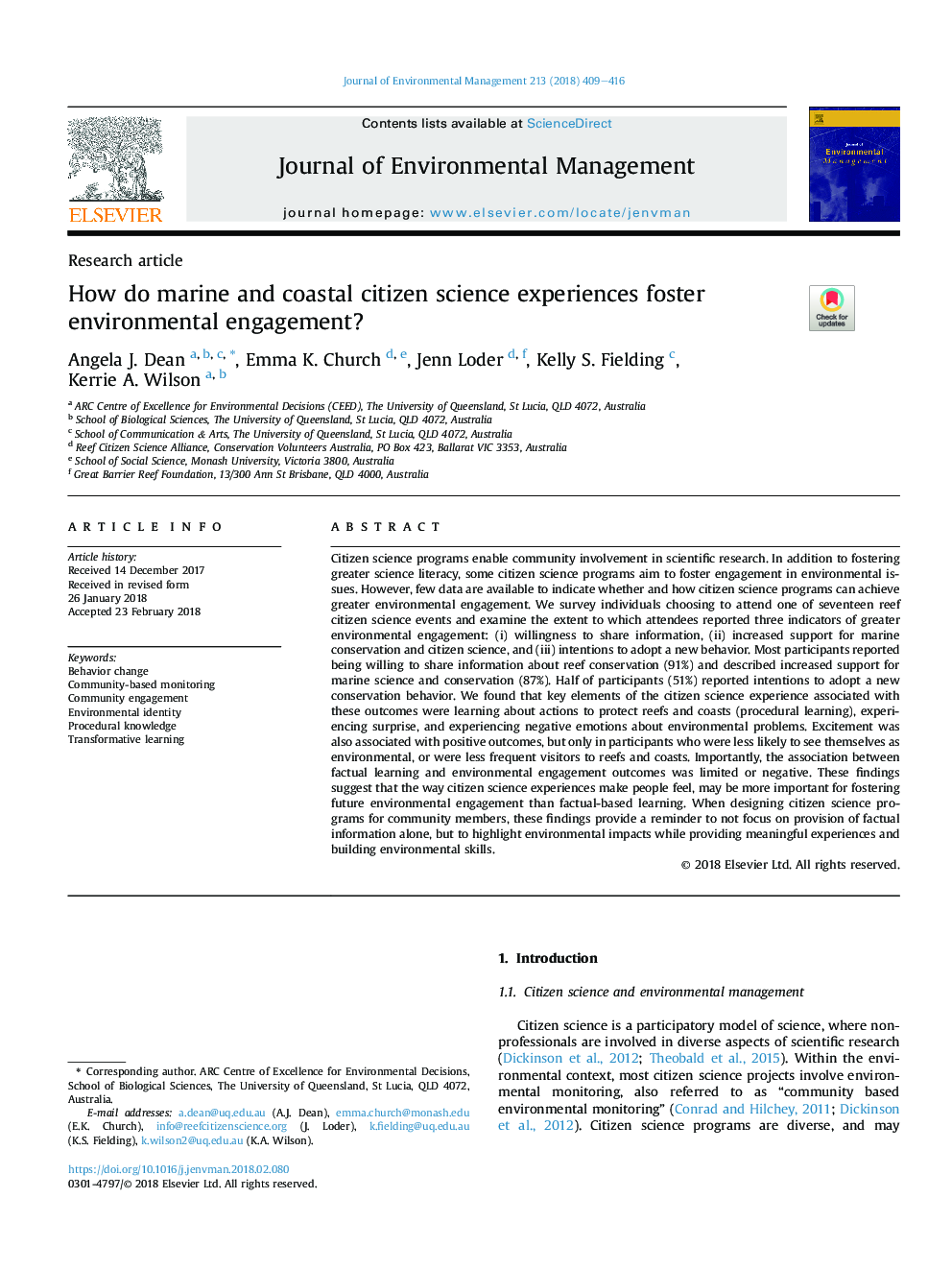 How do marine and coastal citizen science experiences foster environmental engagement?