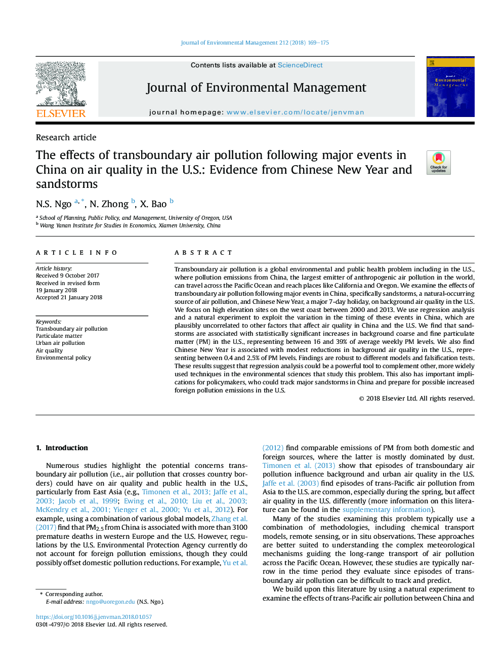The effects of transboundary air pollution following major events in China on air quality in the U.S.: Evidence from Chinese New Year and sandstorms