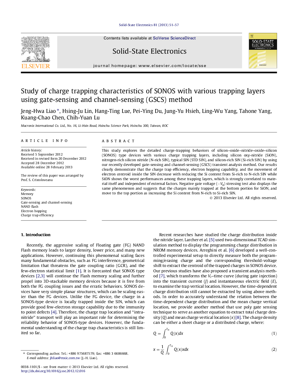 Study of charge trapping characteristics of SONOS with various trapping layers using gate-sensing and channel-sensing (GSCS) method