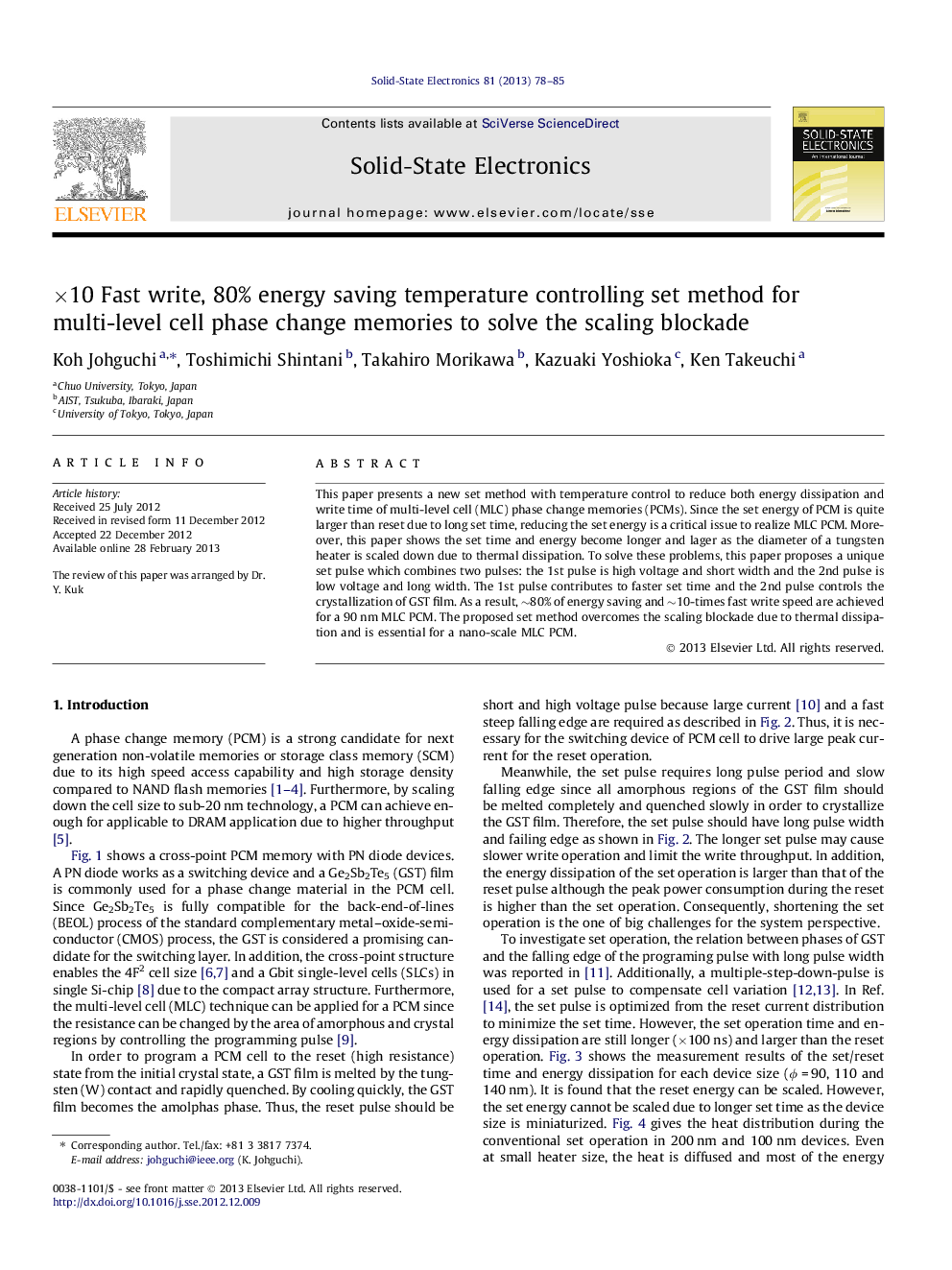 ×10 Fast write, 80% energy saving temperature controlling set method for multi-level cell phase change memories to solve the scaling blockade