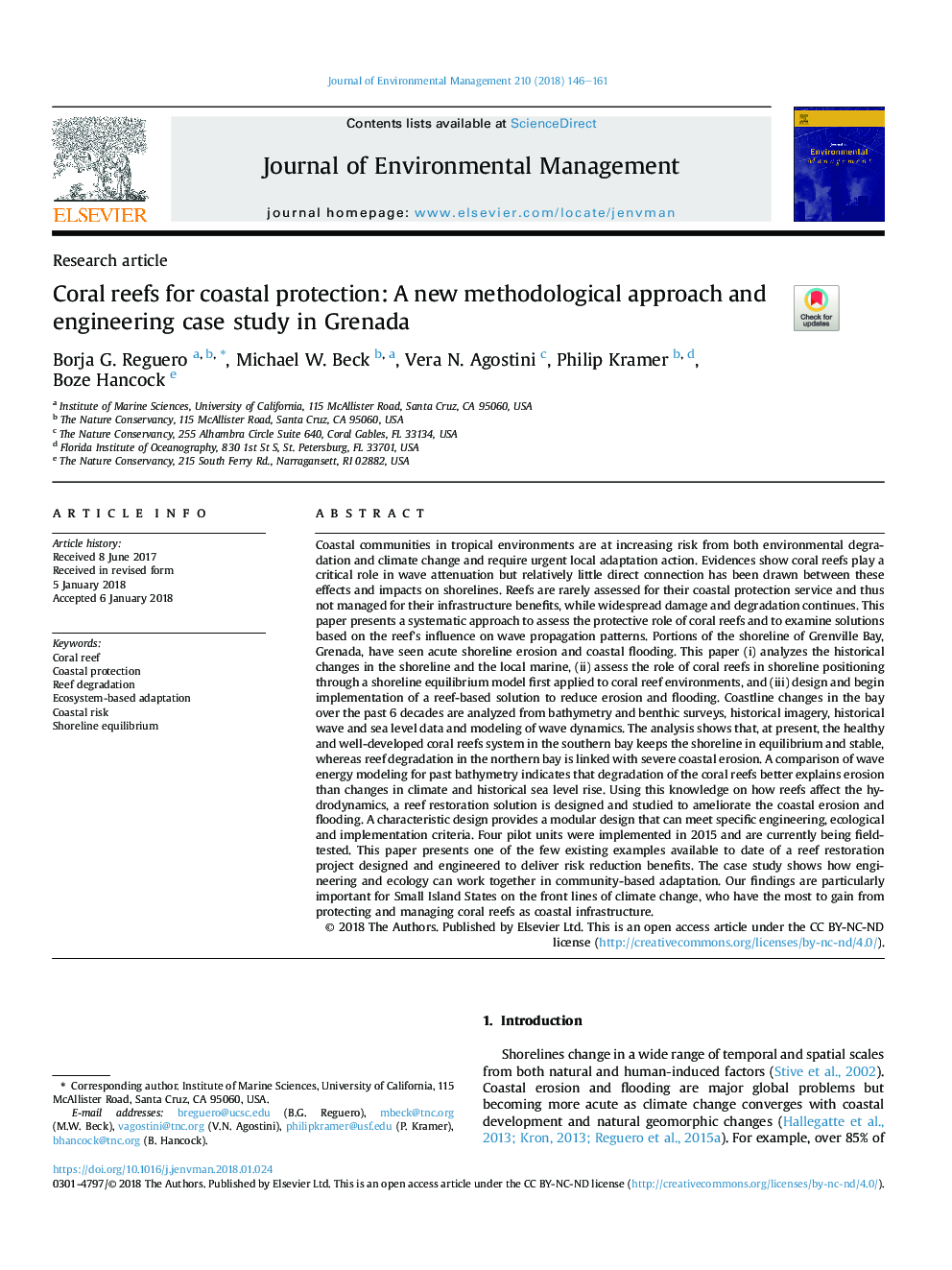 صخره های مرجانی برای حفاظت ساحلی: روش جدید روش شناسی و مطالعه موردی مهندسی در گرانادا 