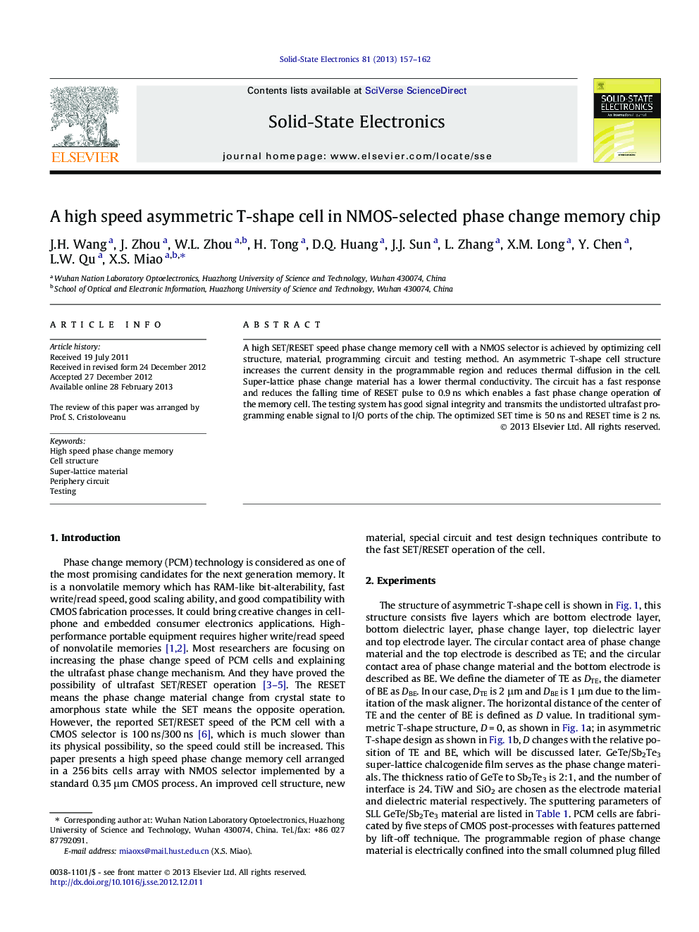 A high speed asymmetric T-shape cell in NMOS-selected phase change memory chip