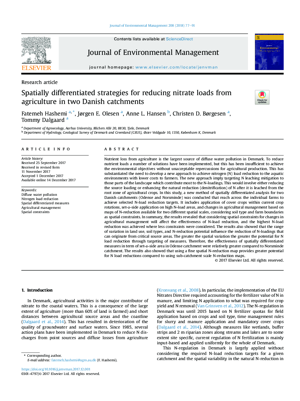 Spatially differentiated strategies for reducing nitrate loads from agriculture in two Danish catchments