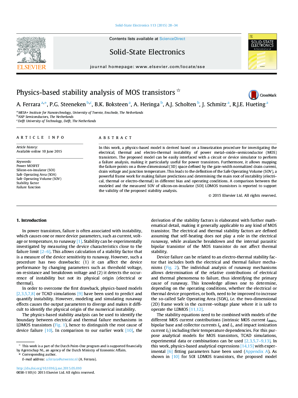 Physics-based stability analysis of MOS transistors 