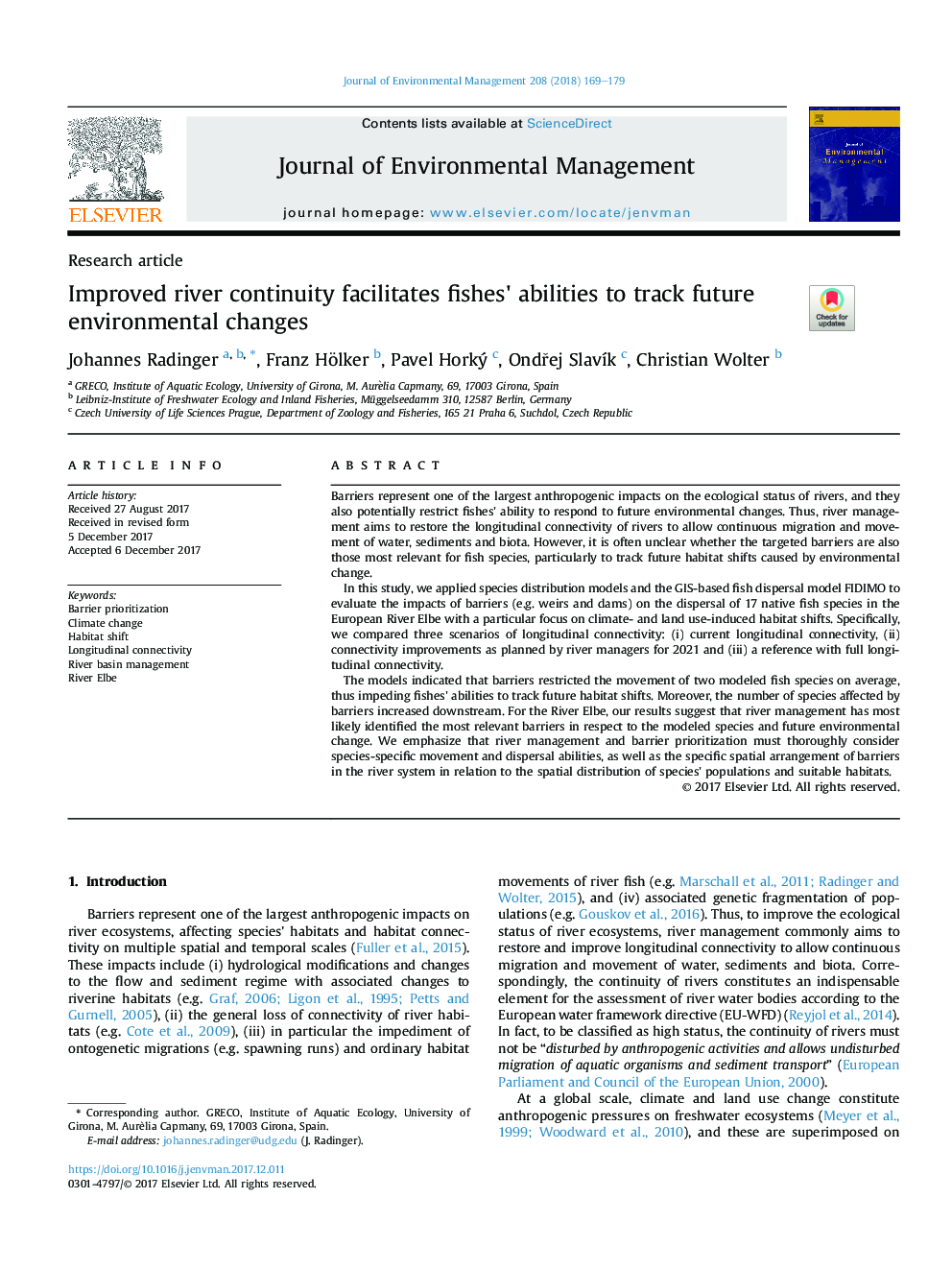 Improved river continuity facilitates fishes' abilities to track future environmental changes