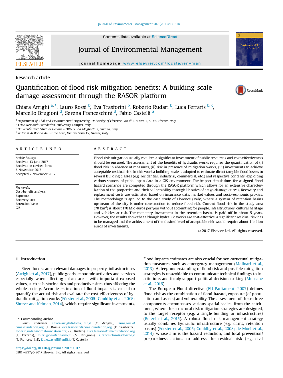 Quantification of flood risk mitigation benefits: A building-scale damage assessment through the RASOR platform