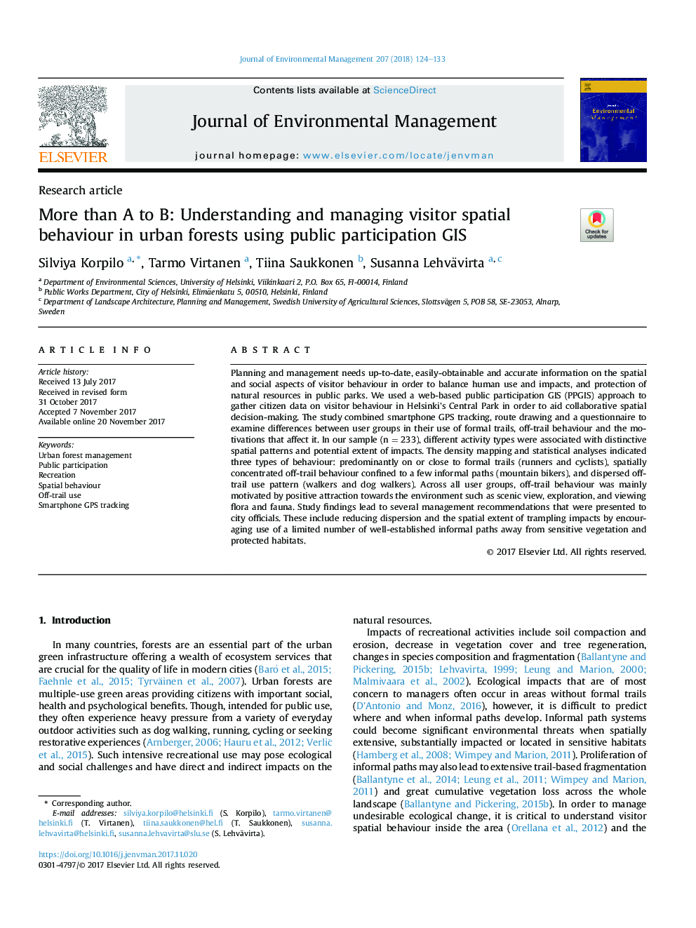 More than A to B: Understanding and managing visitor spatial behaviour in urban forests using public participation GIS