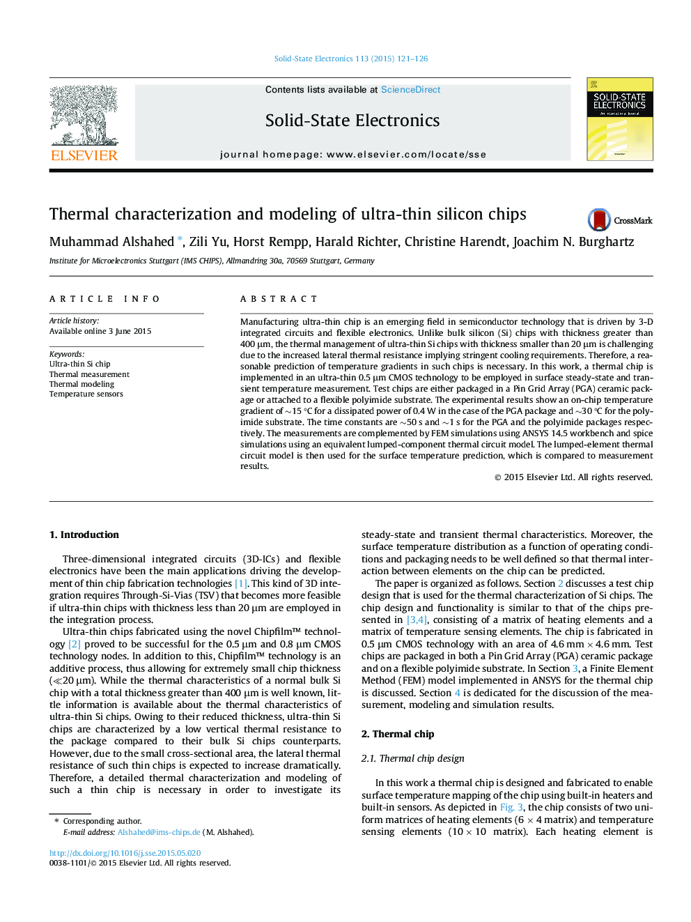 Thermal characterization and modeling of ultra-thin silicon chips