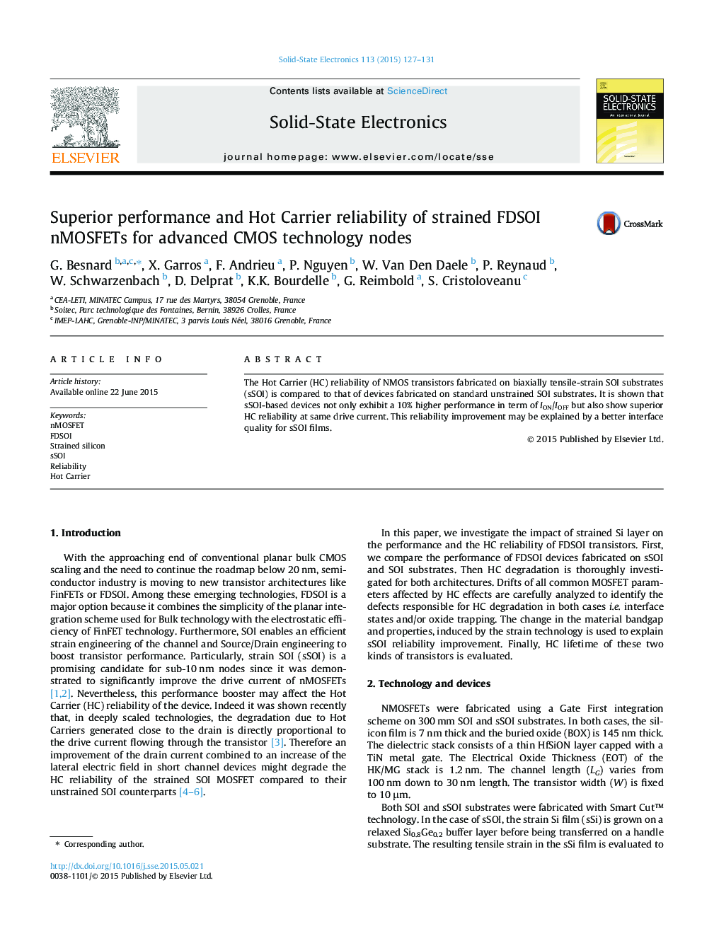 Superior performance and Hot Carrier reliability of strained FDSOI nMOSFETs for advanced CMOS technology nodes