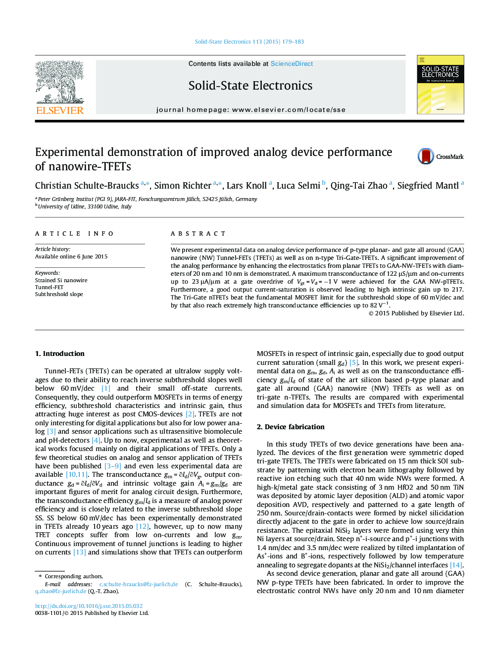 Experimental demonstration of improved analog device performance of nanowire-TFETs