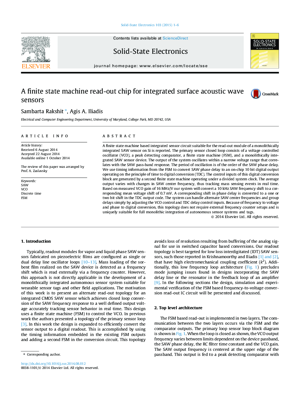 A finite state machine read-out chip for integrated surface acoustic wave sensors